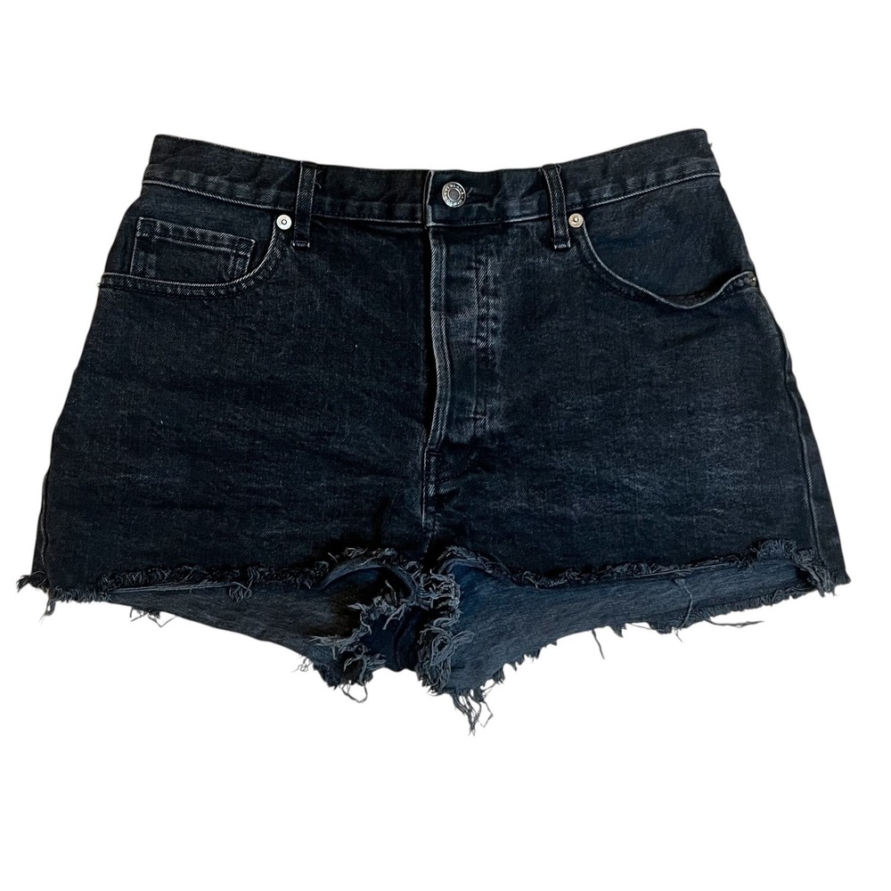 Everlane The Cheeky Short Washed Black Denim High Rise Raw Hem Shorts Size 29